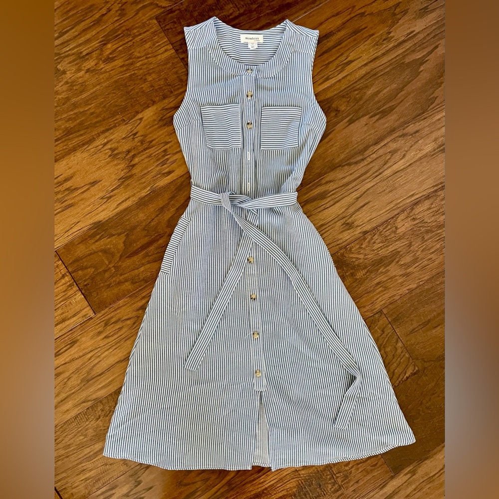 Monteau Blue and White Striped Midi Dress